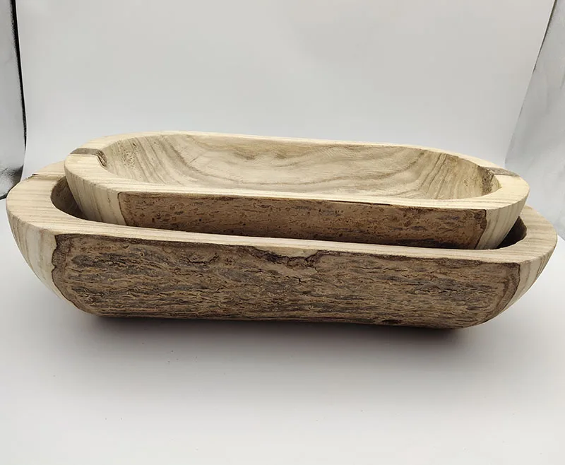 
Amazon Long Oval Paulownia wood tray with bark wood plant pot container wood tray 