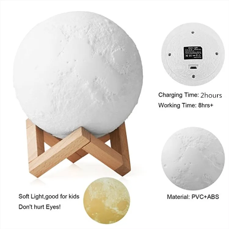 Lonvis 16 Colour Moon Lamp Bt Speaker 3D Print Night Light Galaxy Lamp Oem Touch Wooden Standnight Lamp Moon