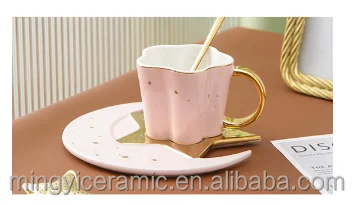 Factory Hot Sale Star Porcelain  Coffee Cup and tea set  Ceramic Cup Set with Spoon
