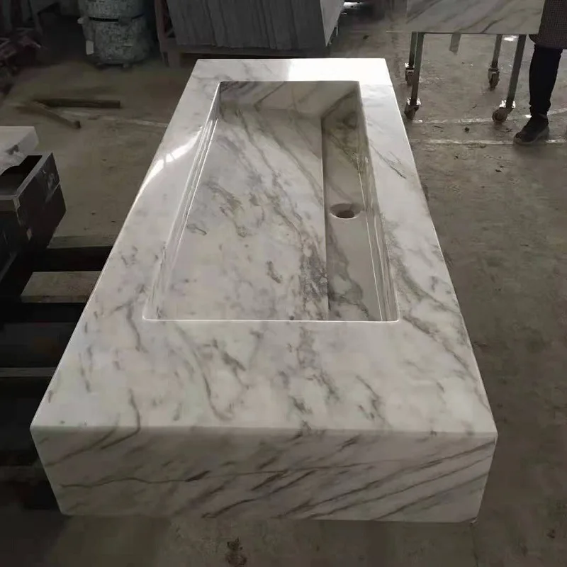 HZX luxury modern white square marble sink volakas white stone bathroom sink toilet sink