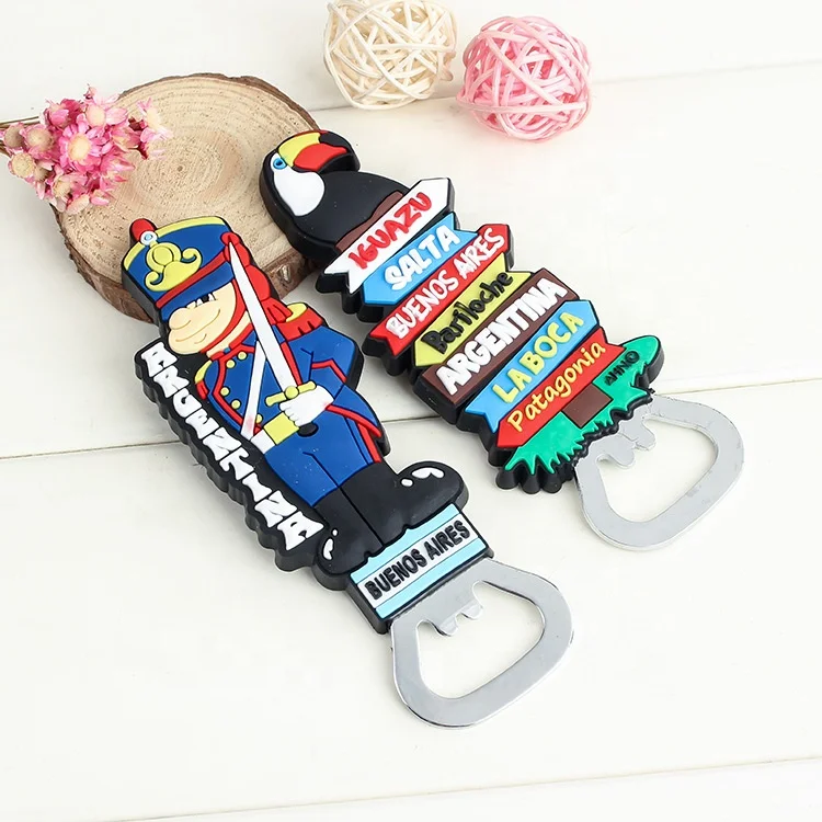 Travel Customized Shape Silicone 3D Soft PVC Bottle Beer Opener Metal Stainless Steel Fridge Magnet Bottle Opener Custom Logo