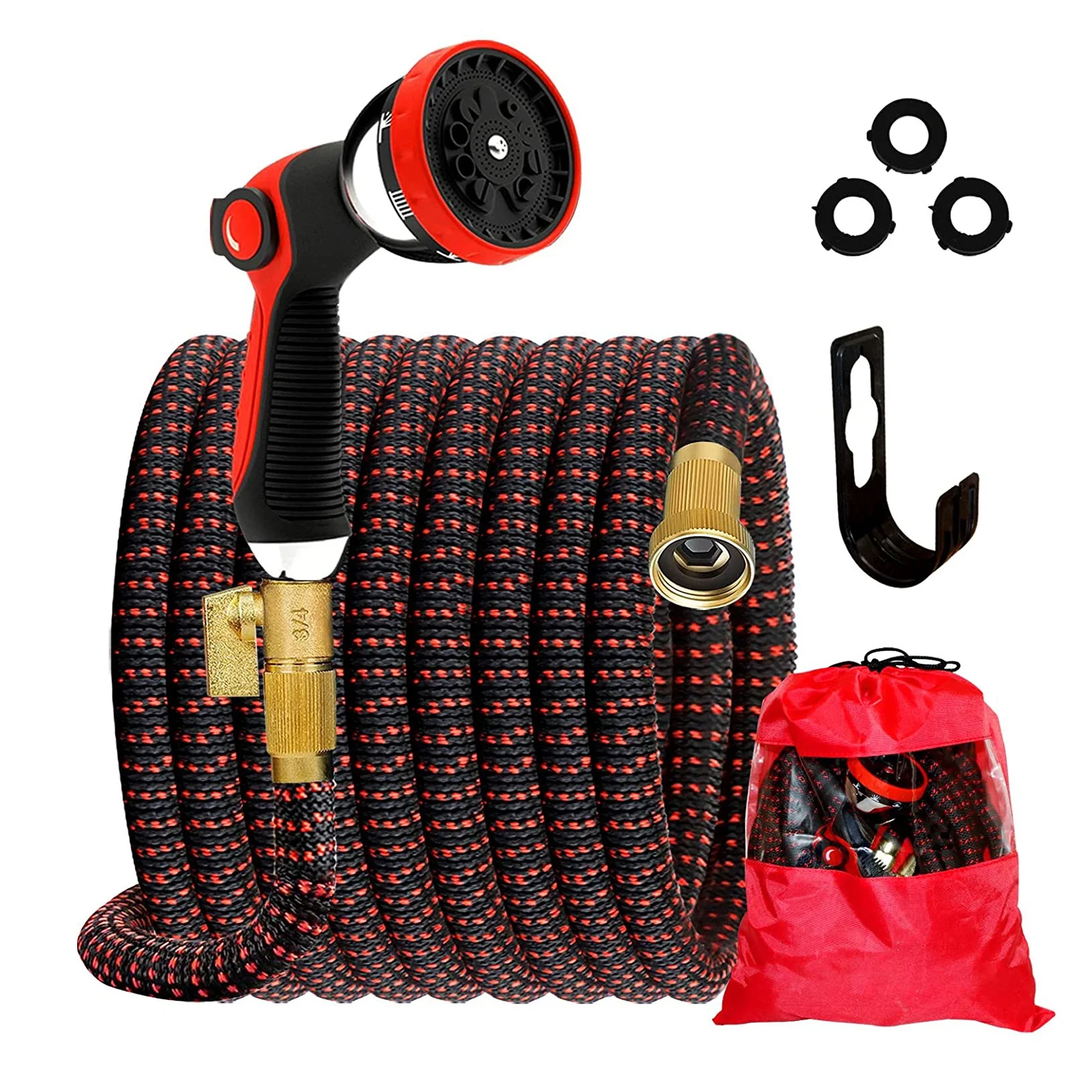 Lightweight Water Hose 10 Function Nozzle Superior Strength 3750D Polyester Fabric Expandable Garden Hose with Solid Connectors