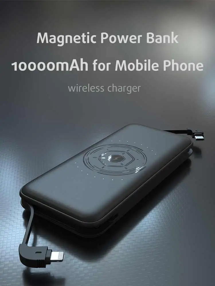 Wireless portable powerbank with lightning cable USB build in cable universal magnetic power bank for iphone 12/13