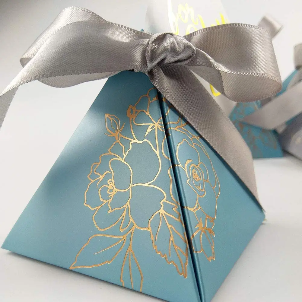 European style Kraft Flower Conical Paper Favor Gift Chocolate Candy Packaging Wedding Dragee Box For Guest