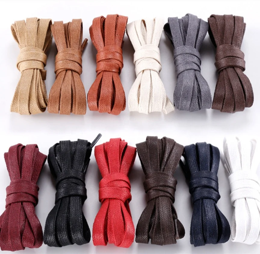 Custom Wax Cotton Shoe Laces 8MM Flat Waxed Cotton Shoelaces Flat Waxed Laces for Sneakers