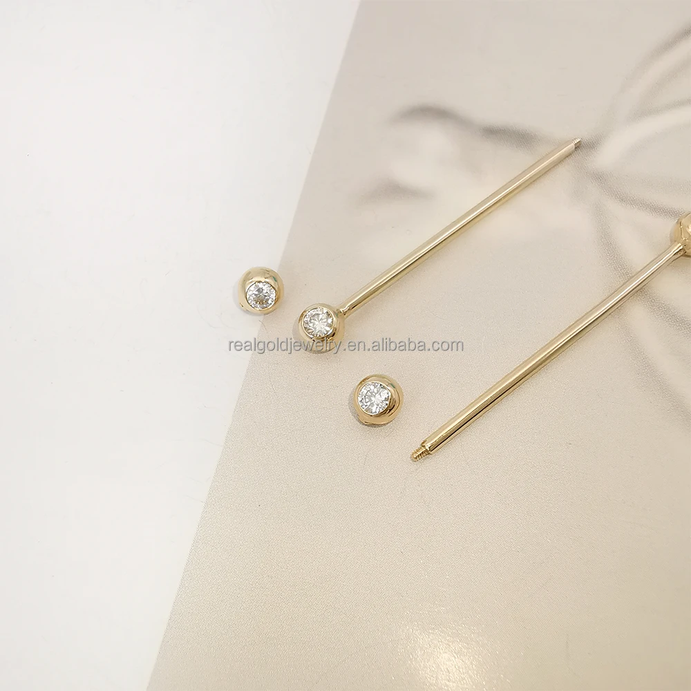 14K Gold Fine Jewelry 14G Thickness Nipple Piercing Belly Bar 1.6mm Threaded Ear Bone Clip Popular Body Jewelry Ball Pattern