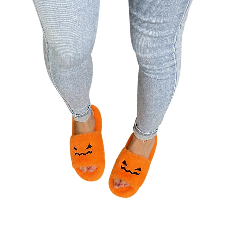 Wholesale plush Pumpkin slippers one size fur bedroom animal indoor house  slipper Pumpkin  slipper