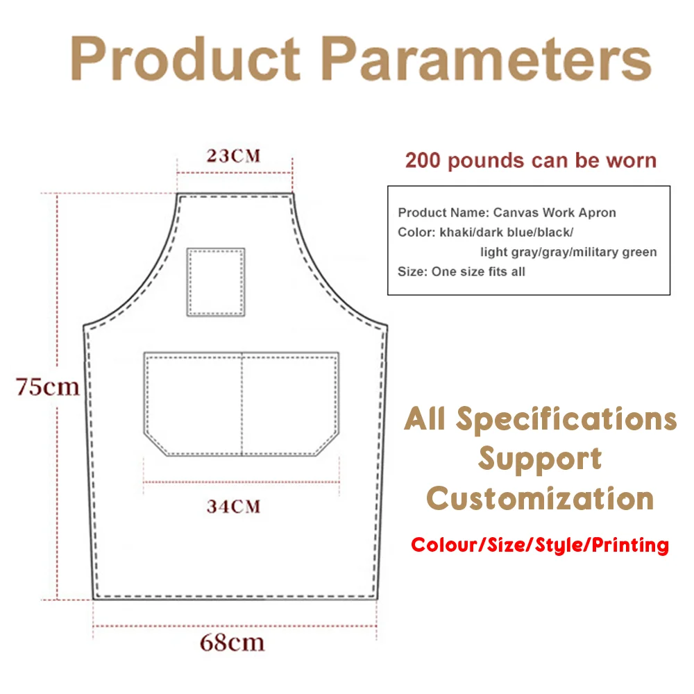 Factory Custom Adult Chef Apron 100% Cotton Canvas Waterproof Custom Logo Kitchen Aprons Tool Work Florist Garden Stylish Apron