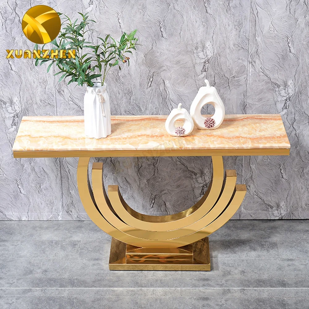Foshan furniture living room luxury stainless steel hallway table modern metal console table with mirror CT037