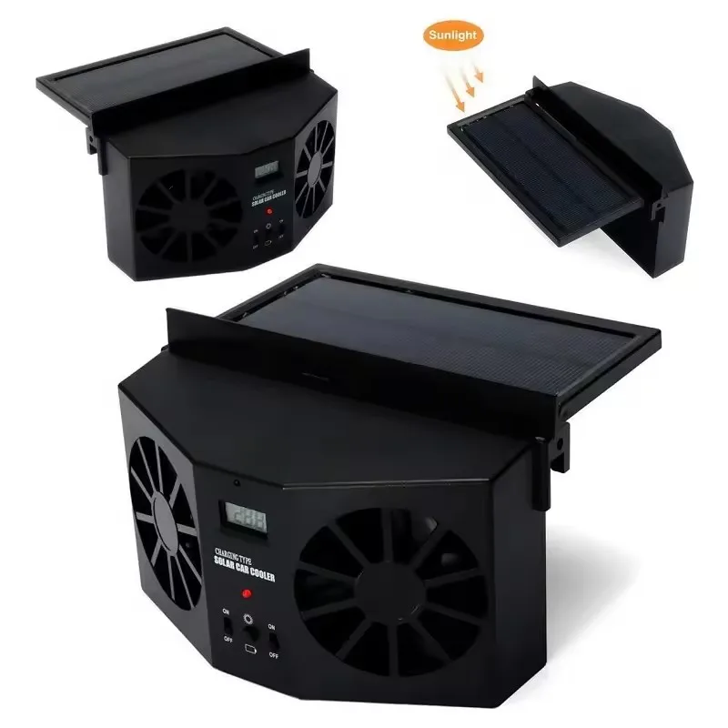 Portable solar double two air outlet car window fan electric ventilation exhaust fan rechargeable battery solar power car fan