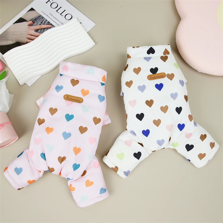 Lovely Heart Pattern Winter Dog Coat Four Legs Dog Jumpsuit Indoor Dog Overall Cheap