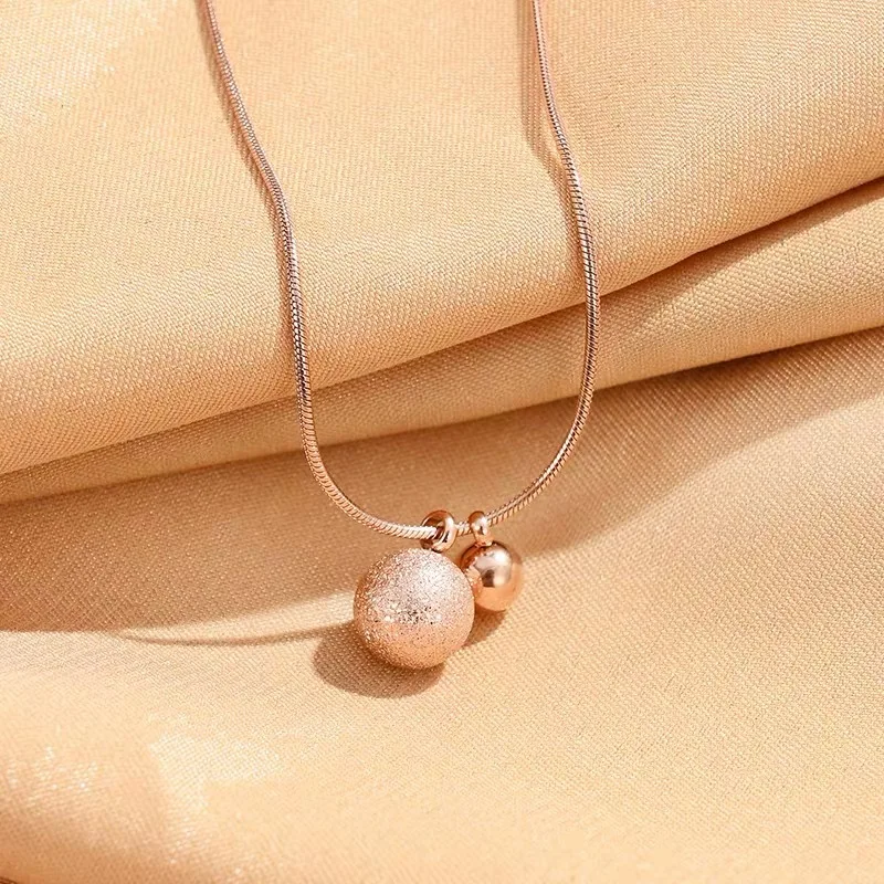 Korean Style Titanium Steel 2023 New Ins Cold Gold Two Frosted Solid Ball Necklace Clavicle Chain Jewelry