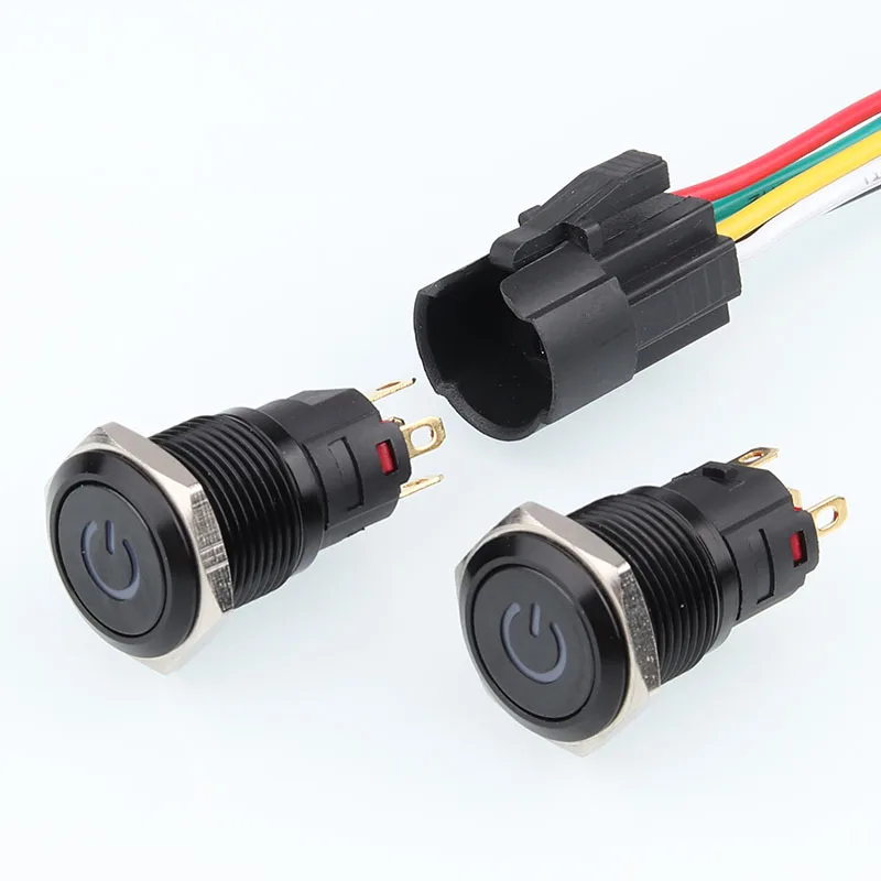 Черный плоский переключатель питания/IP66/1NO1NC 5-контактный водонепроницаемый металлический кнопочный самоблокирующийся Мгновенный Переключатель, диаметр открытия