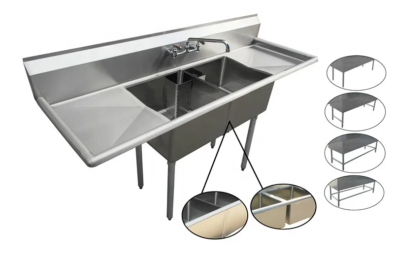OEM ODM 430 304 201S/S Commercial Kitchen Sink with S/S Solid Shelf Aluminum Corner Bracket for