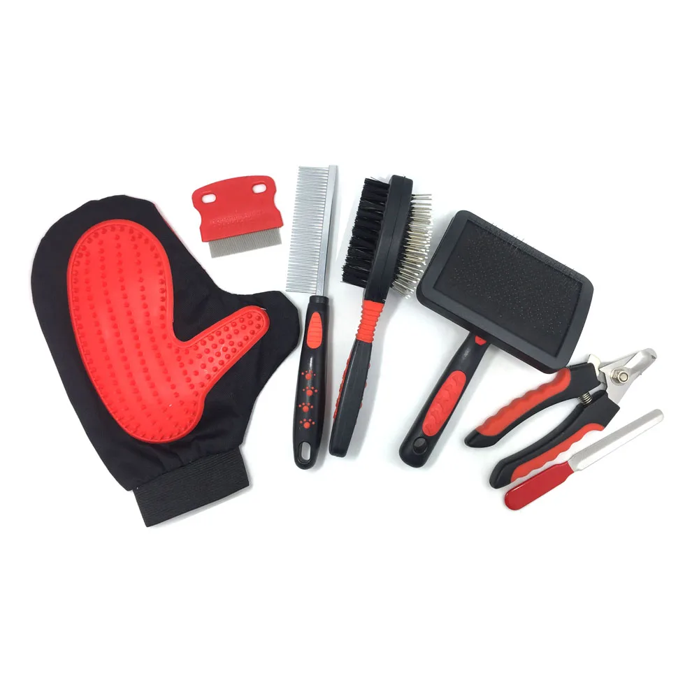 Pet Small Dog Brush Comb and Nail Grooming Gloves- Set - 6 in 1 Tools