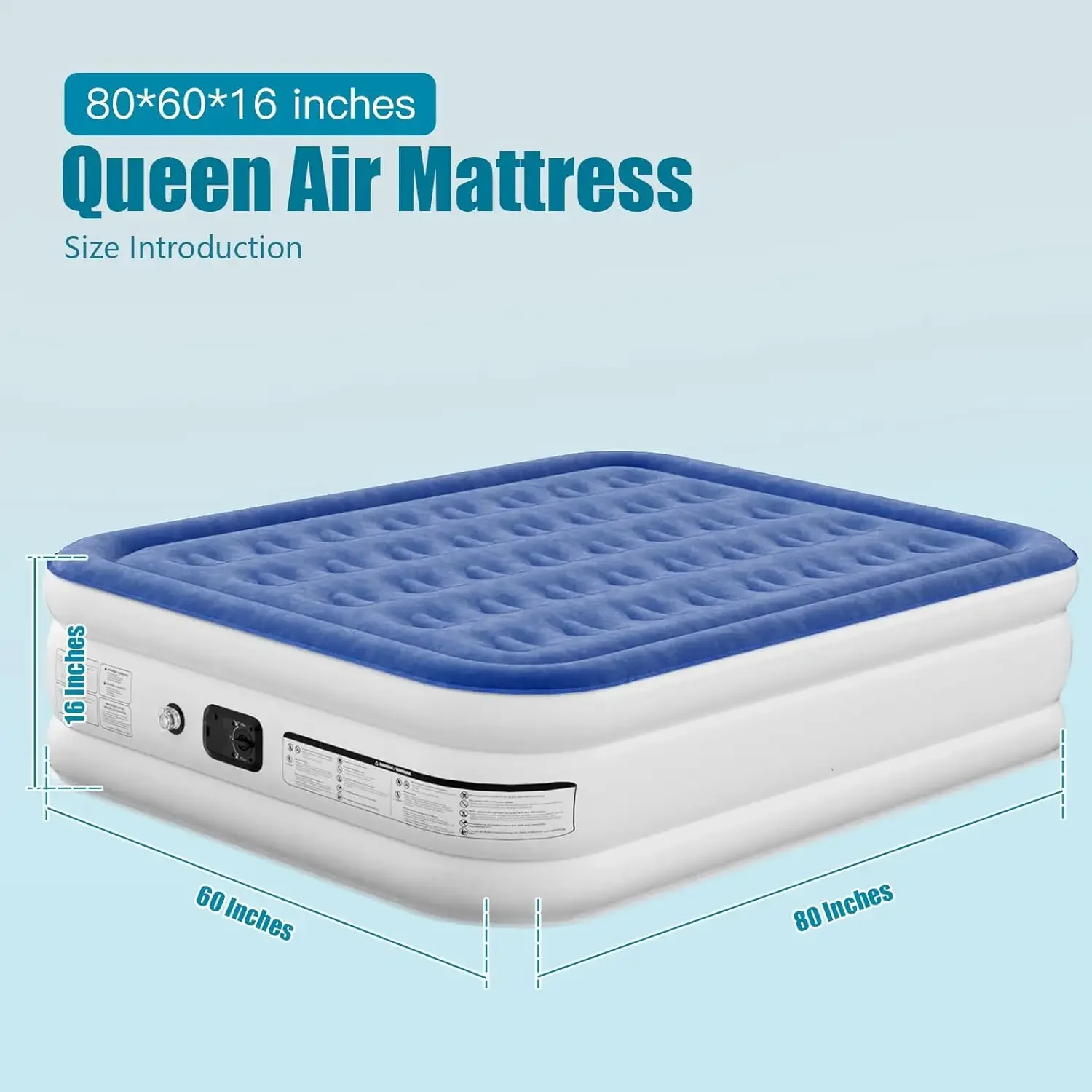 Custom Logo Foldable 16 inch Double Quick Self-inflating Air Mattress with Soft Flocked Top Layer