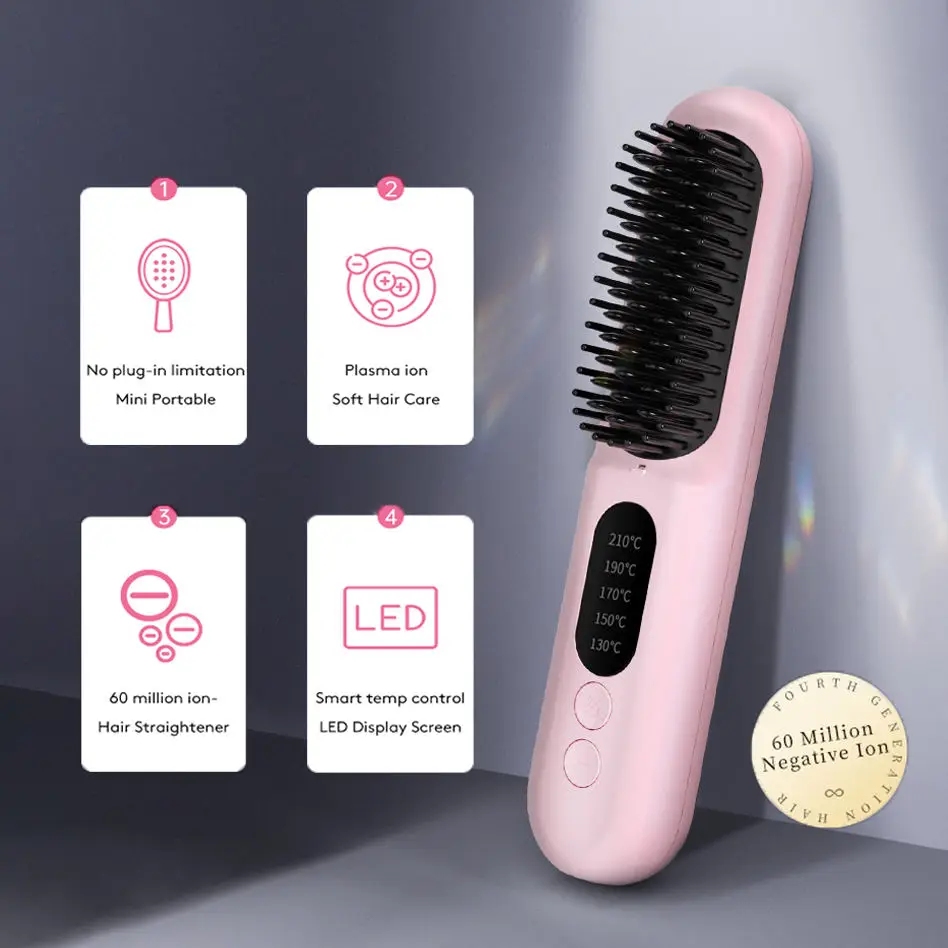 2024 New Product Heated Hot Portable Combs Private Label Wireless Fast Hair Straightener Pressing Electric Hot Comb