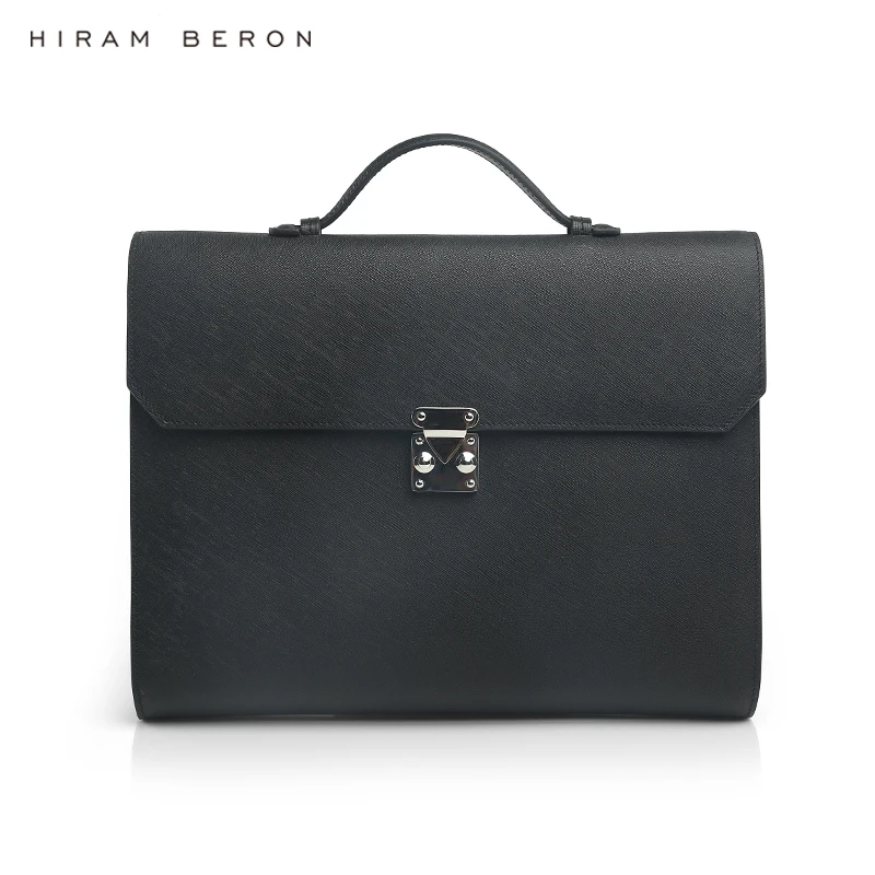 Hiram Beron Italian Saffiano Metropolitan Portfolio Leather Briefcase Bags for Men Official Work Wholesale Dropship
