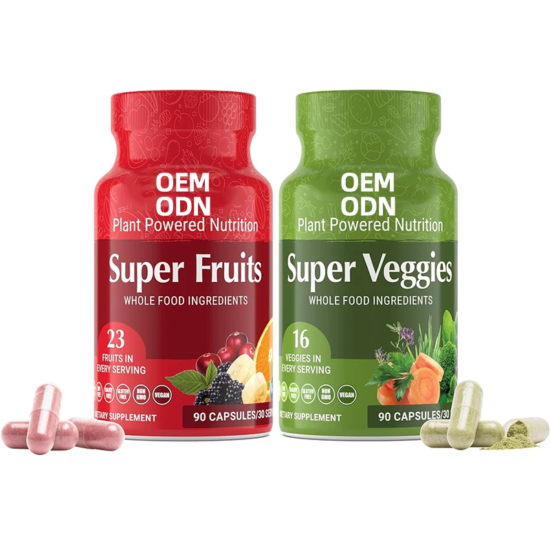 Organic Fruit & Veggies Supplement Gluten/Gelatin Free Non GMO Soy Free Vegan Reds Greens Superfood Capsules