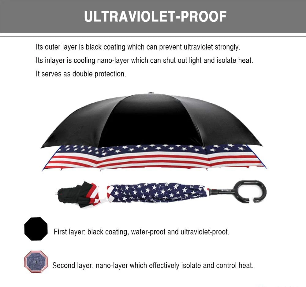 Reverse Umbrella Large Inverted Umbrellas for Rain with C-Shaped Non-Rust Handle for Men & Women American Flag Umbrella