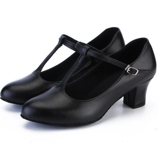 Low Heel Adult Character Dance Shoes Black Leather Hard Leather Outsole Dance Shoes J0532