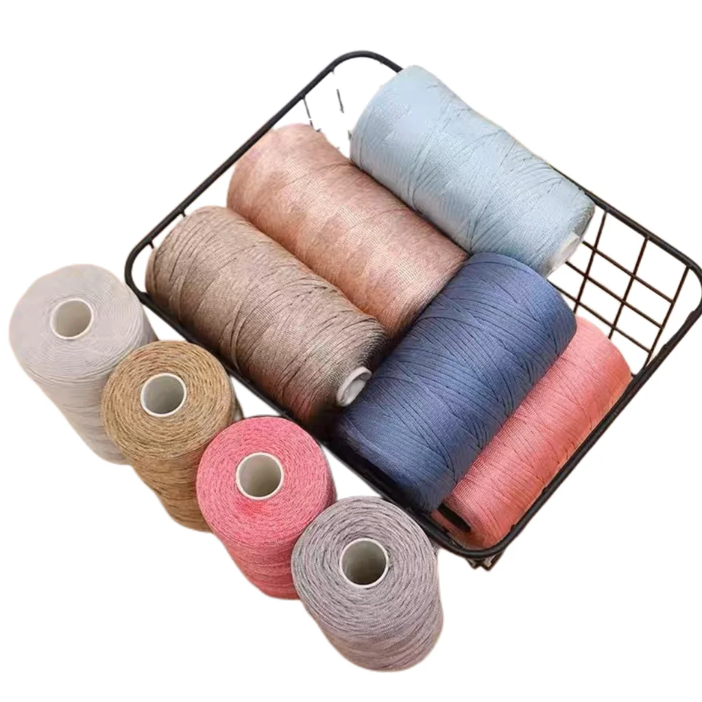 High quality hand knitting crochet ice yarn 250g/ball flat ribbon ice silk thread crochet yarn for bags