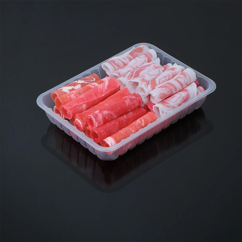 Disposable freezing safe white PET PP heat sealing Plastic mutton slice packaging tray with lid
