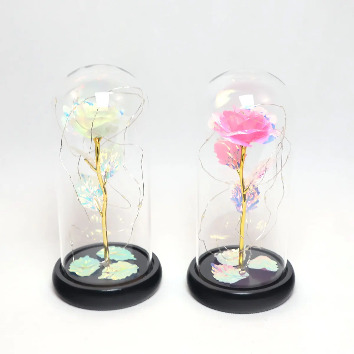 High Quality Rose Battery Operated Colorful LED Christmas Gift Forever Rose Light Up Flowers In Glass Dome