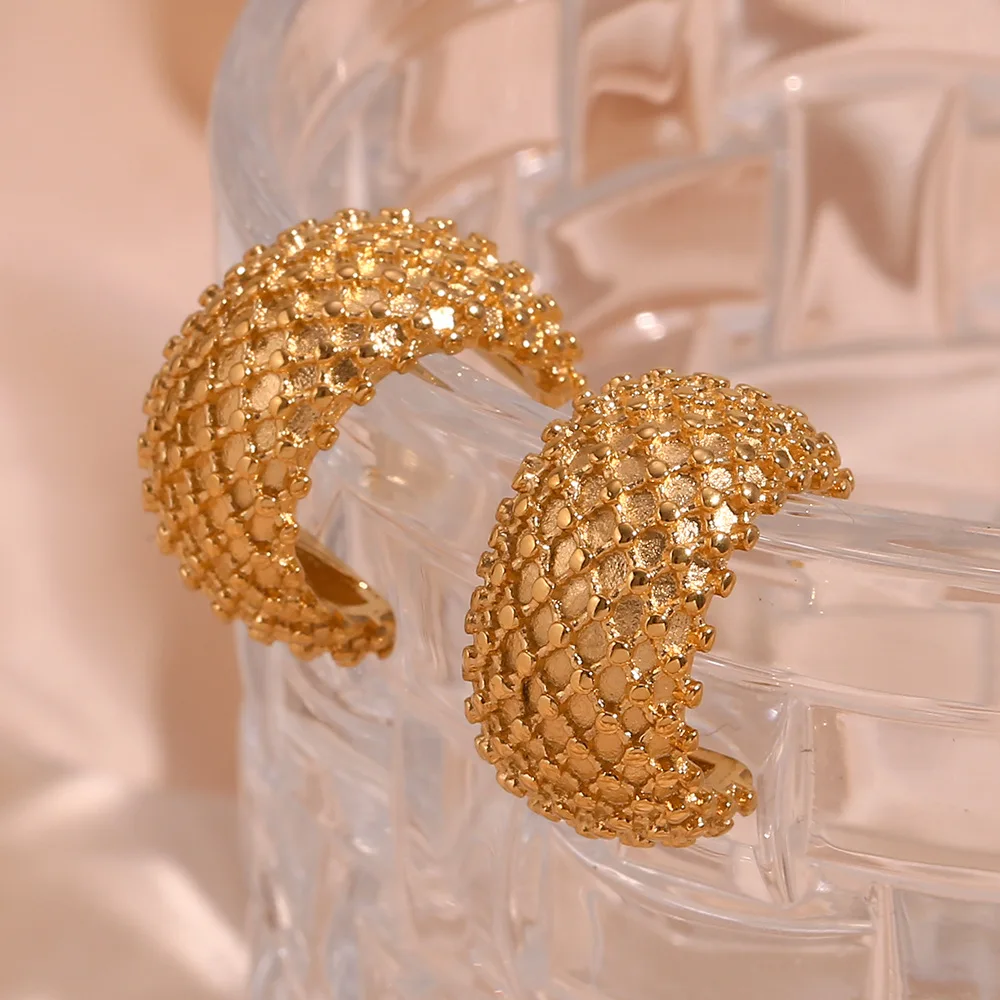 Exquisite New Design High Quality Stainless Steel C-shaped Cross 18K Gold Plated Chunky Twist Hoop Earrings