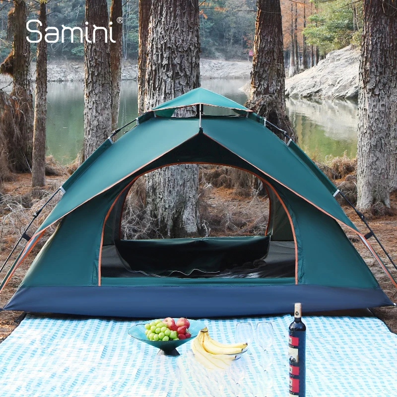 Samini Double layer waterproof automatic tent double door hunting tent barraca camping easy set up 3-4 people tent