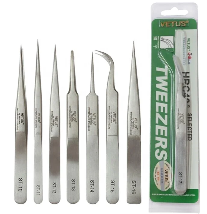 Top Quality Vetus Tweezers Straight and Curved ST-11-17 Original Genuine Swiss for Professional Salon Eyelash Extension