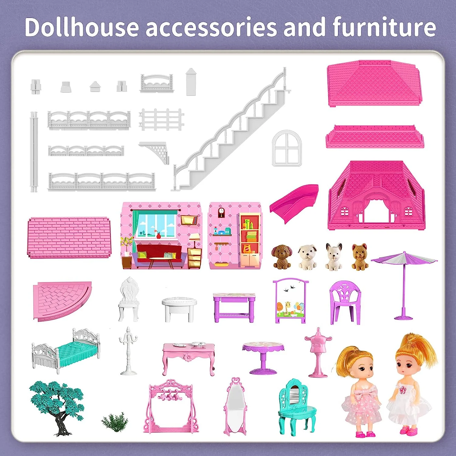 Doll House Toddler Toys for 3 4 5 6 Years Old for Girls 3-Story 6 Rooms Play house with 2 Dolls Toy Figures Dream House