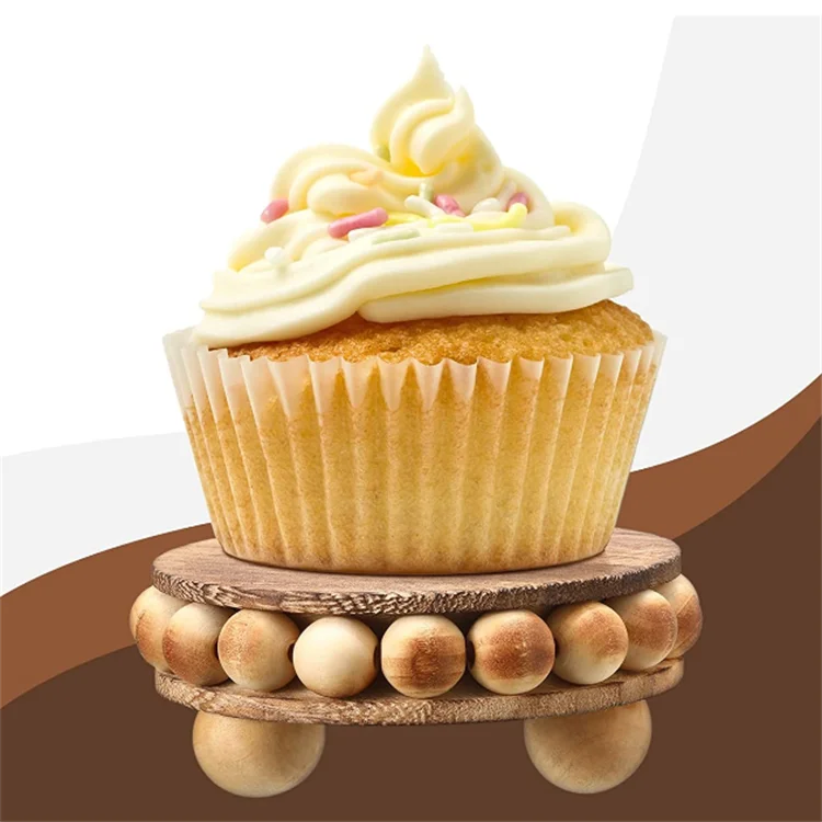 Custom set of 2 stackable display riser stands beaded pedestal tray vintage wood pedestal