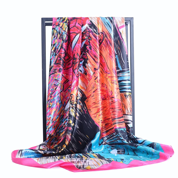 90*90 Luxury Silk Material Brand Letter C Style New Current Long Summer Scarves For Women