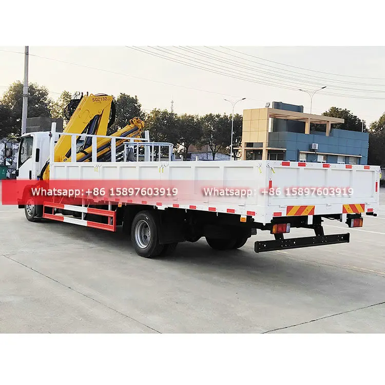 Low Price ISUZU Lorry Cargo Truck with Hydraulic Crane 5T 6Tons Folded Boom Crane For Truck Whatsapp 0086 15897603919