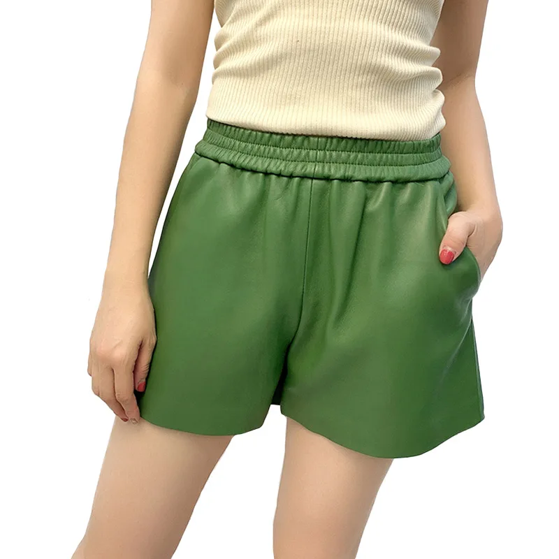 Ladies Leather shorts High Waisted Black Genuine Leather Short