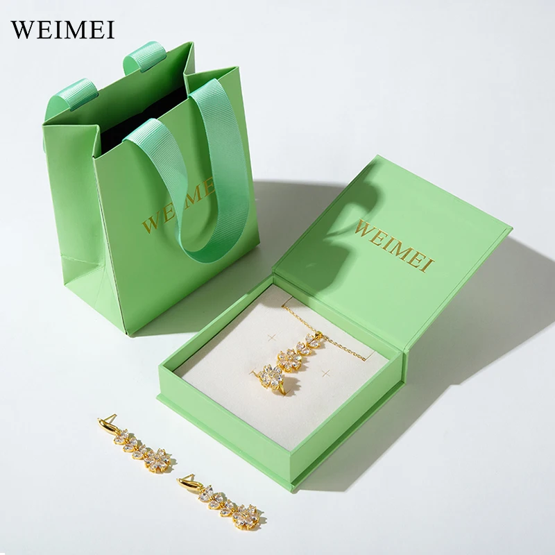 WEIMEI Wholesale OEM Custom Design Book shape Cardboard Ring Earring Packaging Box Paper Jewelry Box with Logo