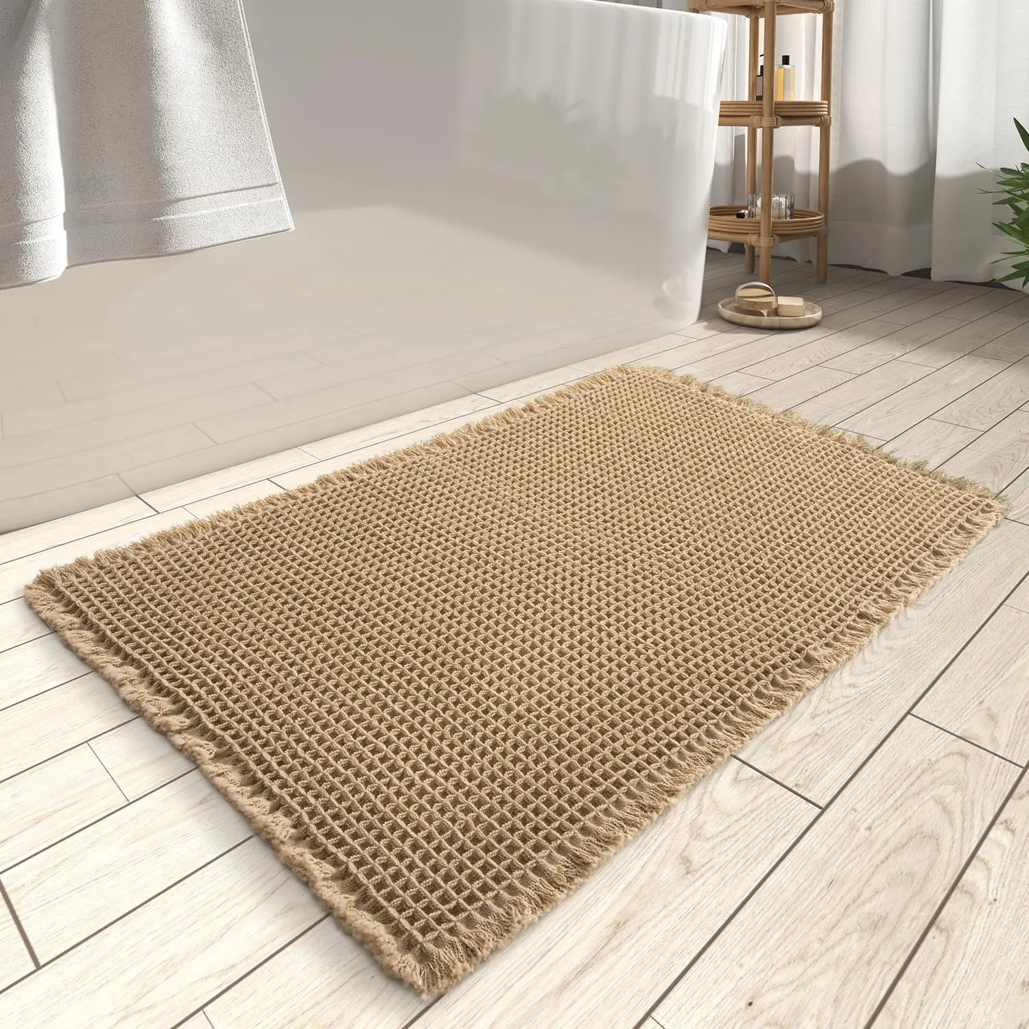 Skymoving New Custom Brown Waffle Weave Bath Rug Durable Non-slip Bathroom Floor Mat Water Absorbent Waffle Microfiber Bath Mats