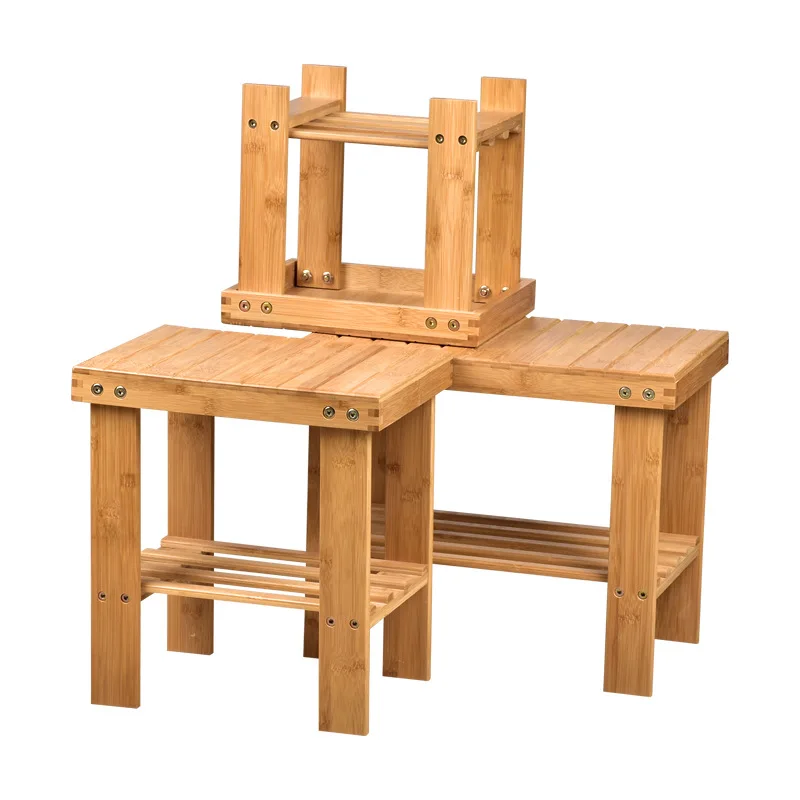 Бамбуковая деревянная скамейка для хранения, сиденье для ног, стул для ванной и душа с полкой