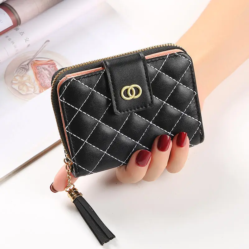 Mini small clutch bag slim leather wallets for ladies with zipper