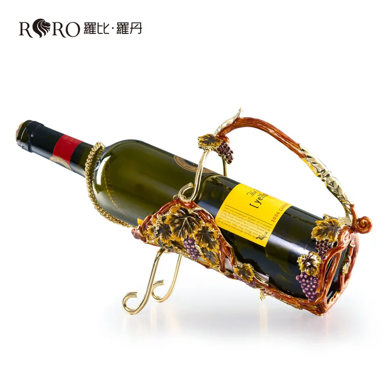 RORO European Red Wine Cup Holder Alloy Art Red Wine Rack Ship Type Wine Rack With Enamel Craft Handmade Painting