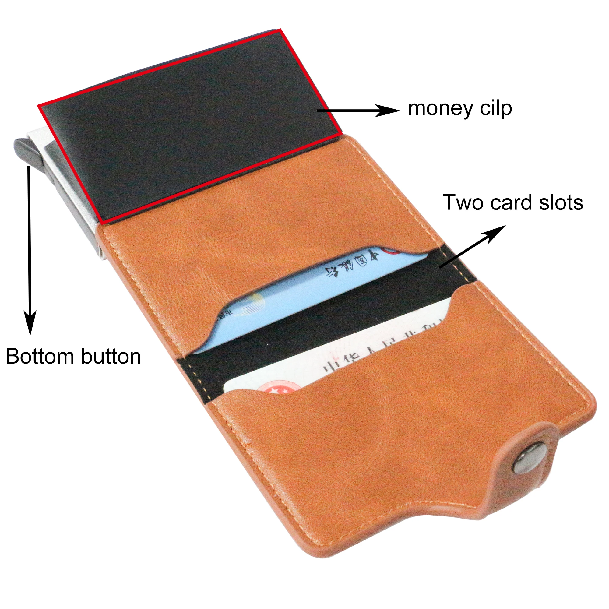 RFID Blocking Function PU Leather Credit Card Holder Automatic Pop Up Aluminium ID Card Holder Wallet for men