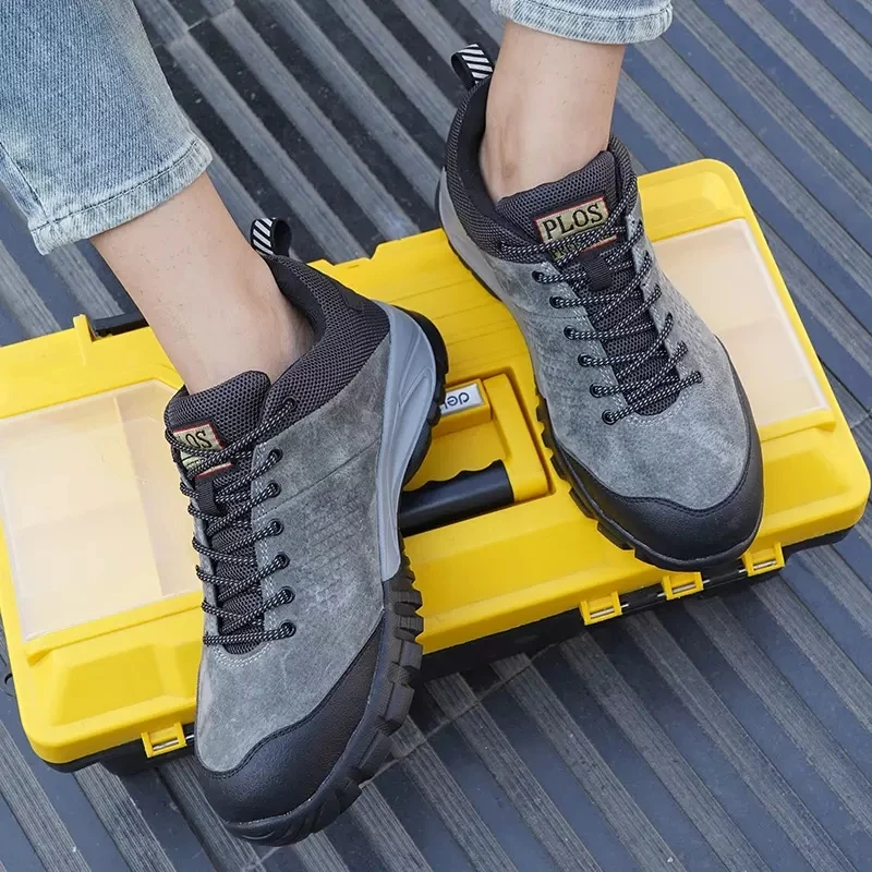 GOTAN Lightweight Steel Toe Industrial Safety Shoes Men Low-top Anti-slip Work Shoes Pig Leather