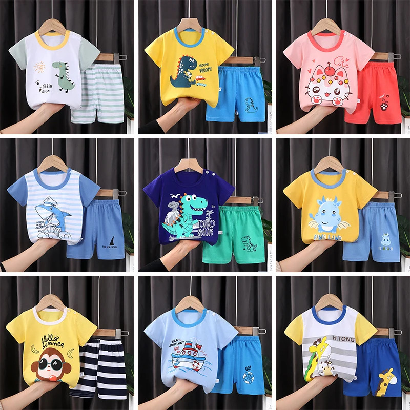 Factory supply kids clothes summer 2 pcs kids shorts t-shirts sets for boys girls clothing sets