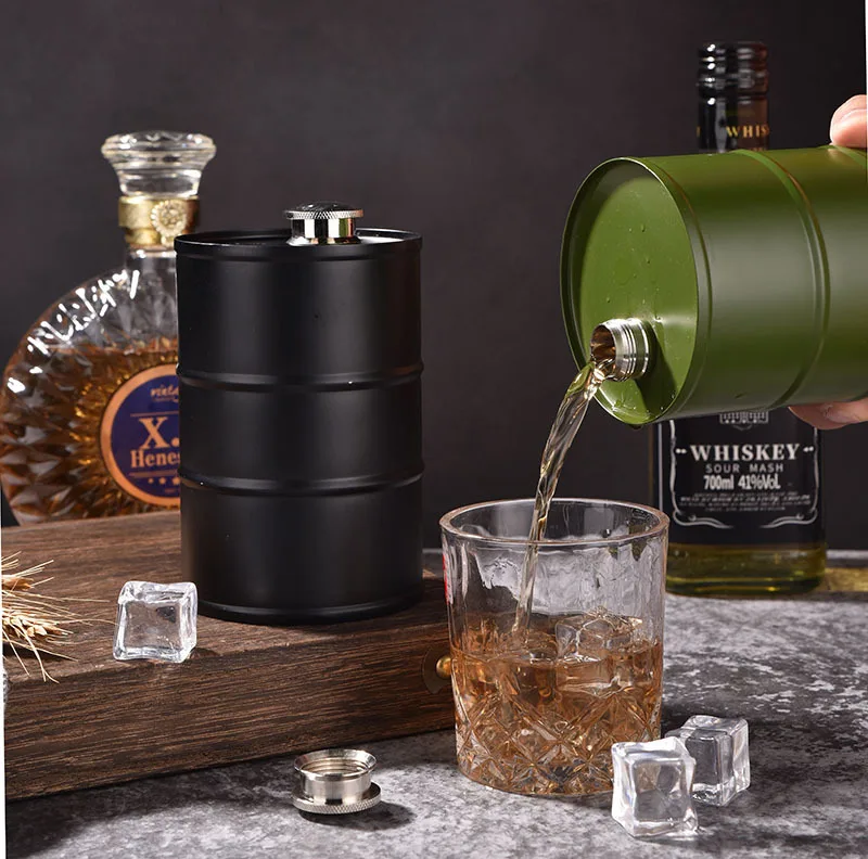 750ml Barrel Wine Pot Stainless Steel Mini Hip Flask Sake Cup Cylindrical Portable for Travel for Outdoor Camping Mens Gift