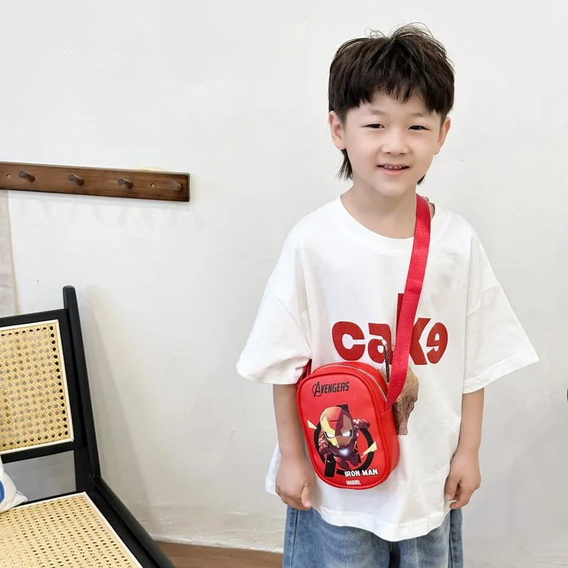 Creative Fashion Cartoon Cool Marvel Bat Iron Spider Man Hulk Captain America Crossbody Bag Waterproof PU Coin Purse For Boys