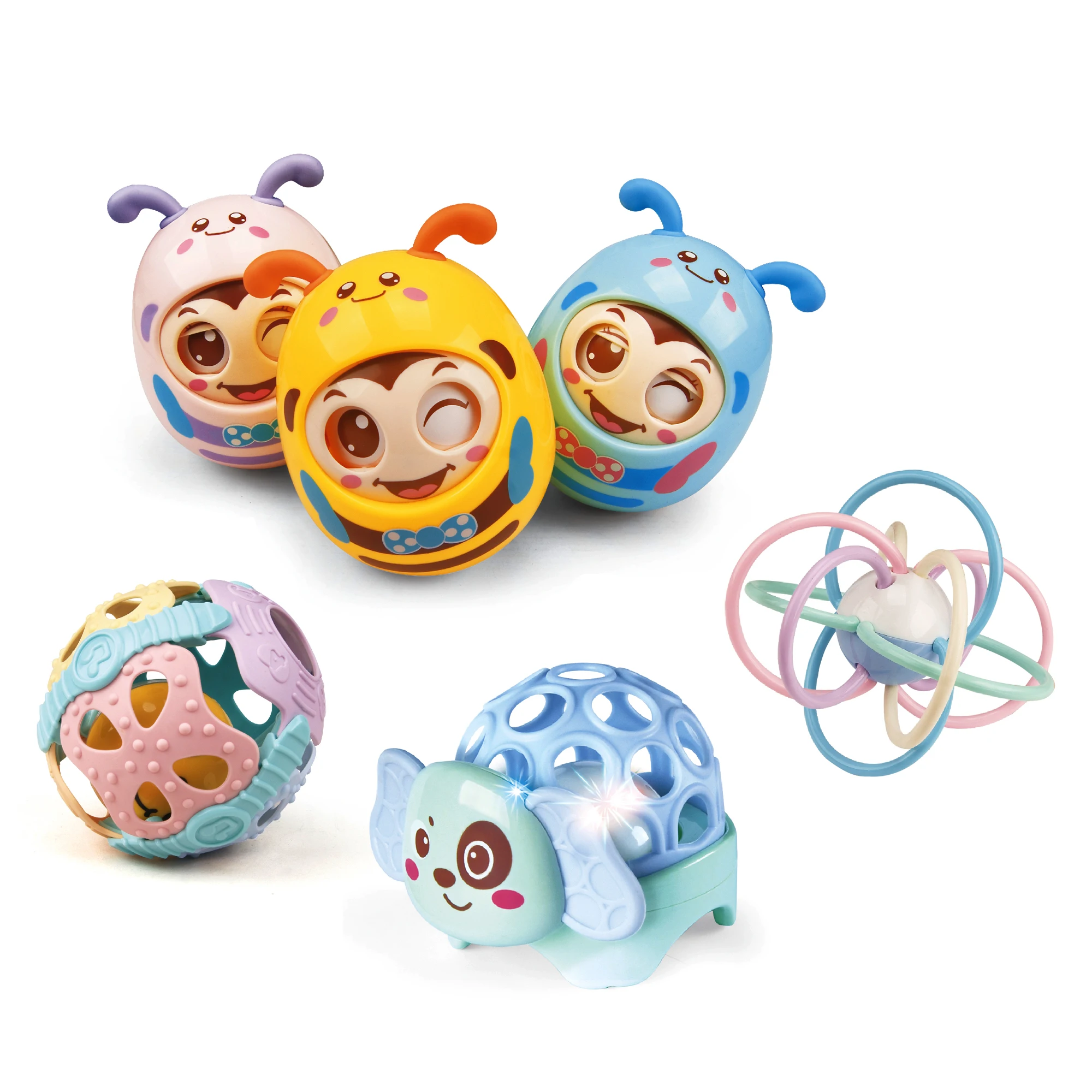 Early Education Cute Balls Baby Rattle Tumbler Teether Toy Set