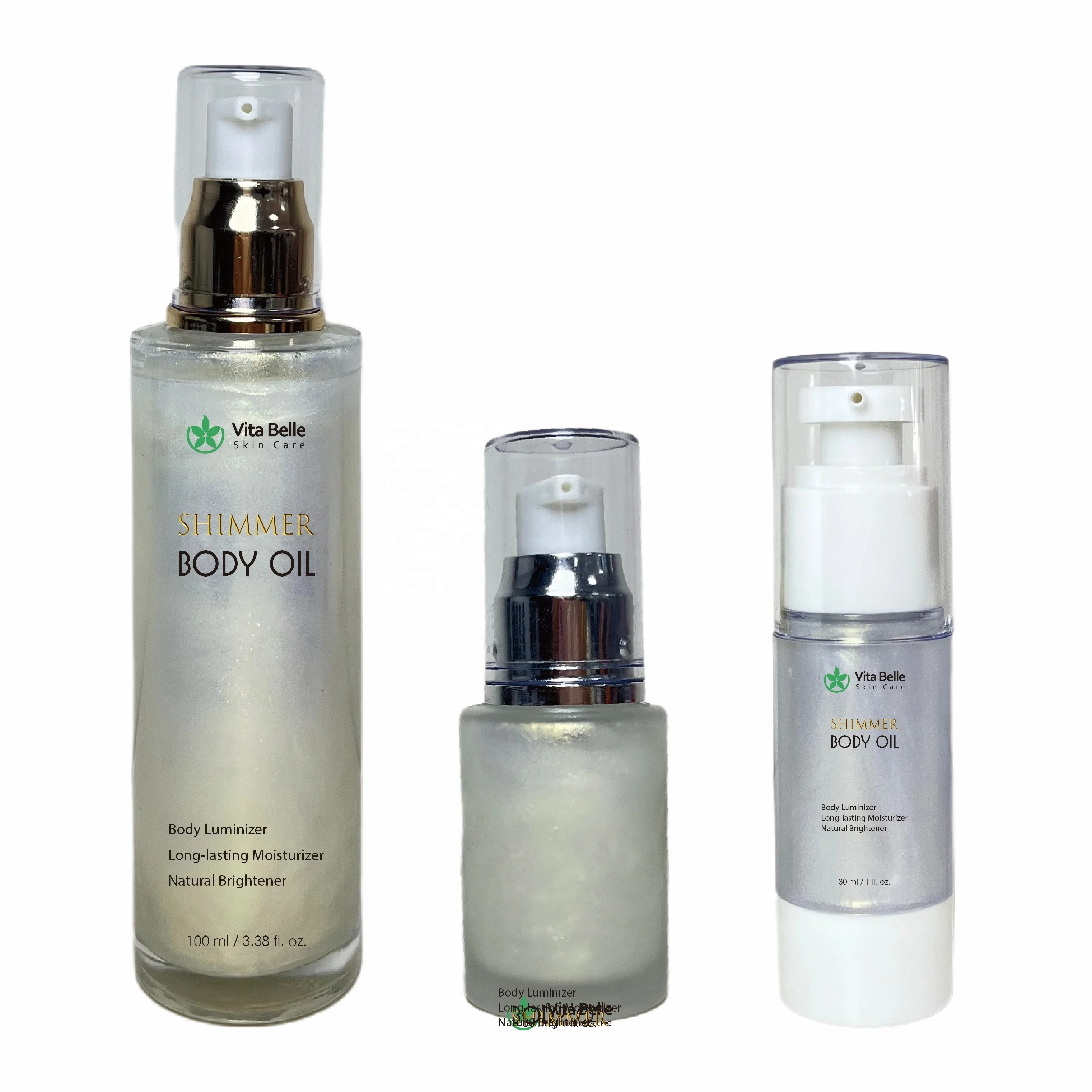 Custom Logo Makeup Glow Dry Body Shimmer Oil Moisturizing Body Glitter Spray Liquid Highlighter Shimmering Bronzer Oil