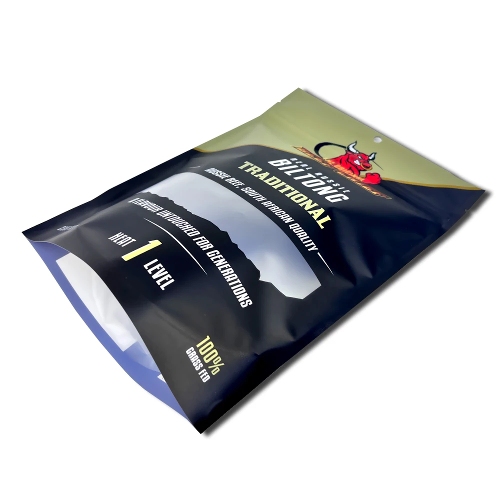 Custom Print with Clear Window Hole Aluminum Foil Stand up Zipper Plastic Bag for Beef Packaging