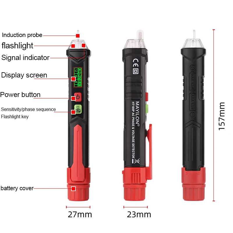 MAYILON  Ht100p Phase Non Contact Voltage Tester With Lcd Display Ac12v To 1000v Buy Phase Non Contact Detector